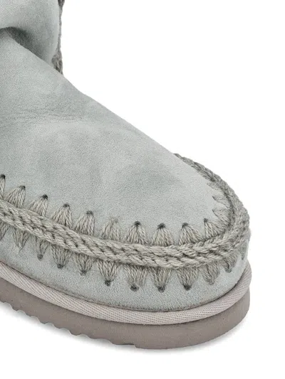 Mou Ankle-length Grey Sheepskin Boots With Glitter Logo In Blue