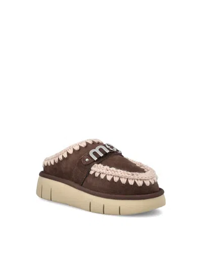 Mou Bounce Clog Slipper-mule In Brown Suede In Brown