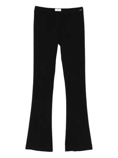 Elisabetta Franchi Flared Trousers With Button Detail And Ribbed Texture In Black