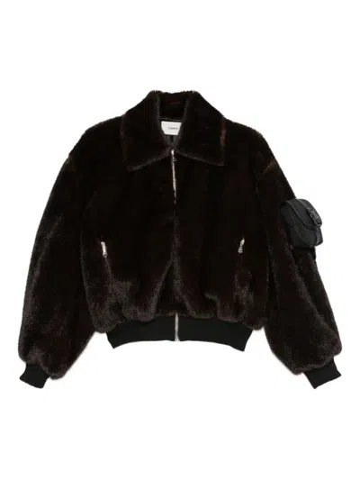 Coperni High-collar Brown Synthetic Fur Bomber Jacket In Brown