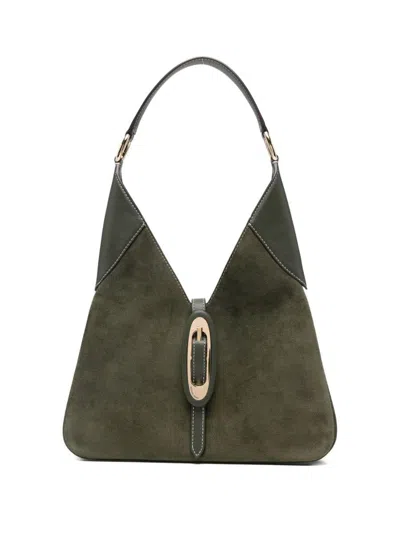 Michael Kors Medium Cornelia Suede Buckle Shoulder Bag In Green