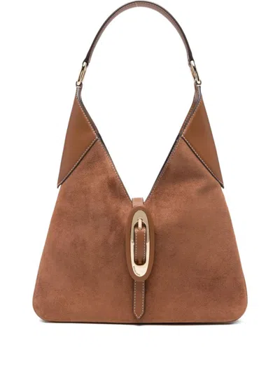 Michael Kors Suede Buckled Shoulder Bag In Brown