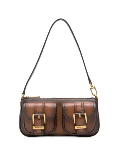 Michael Kors Rectangular Leather Shoulder Bag With Gold-tone Accents In Brown