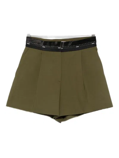 Msgm Pleated-panel Ribbon-trimmed Shorts In Gray