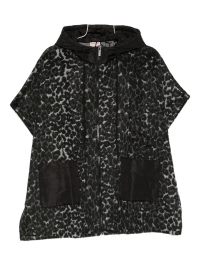 Twinset Textured Cape-style Coat With Hood In Black