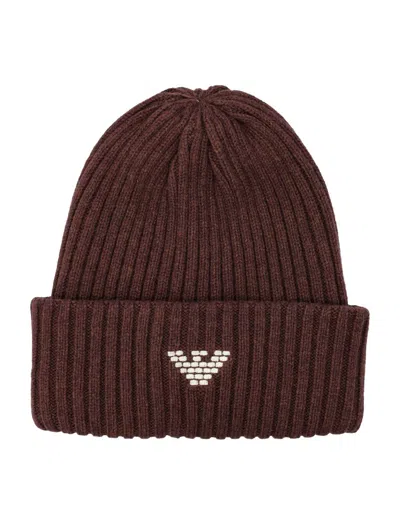 Emporio Armani Beanie In Burgundy