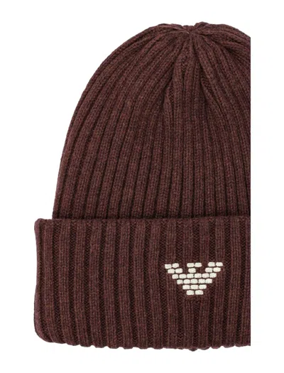 Emporio Armani Beanie In Burgundy