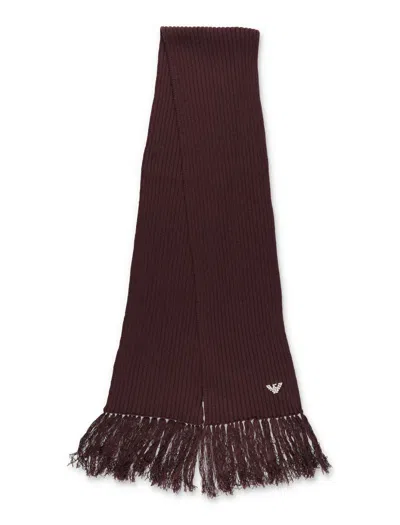 Emporio Armani Sv Knitted Scarf With Eagle Embroidery In Burgundy