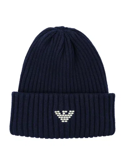 Emporio Armani Asv New York Capsule Collection Ribbed Wool-blend Beanie In Blue