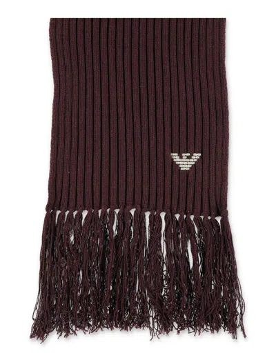Emporio Armani Sv Knitted Scarf With Eagle Embroidery In Burgundy