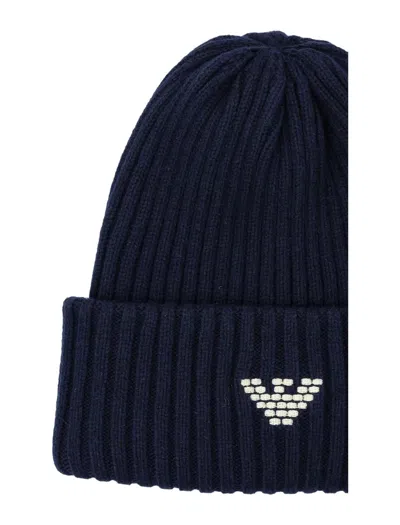 Emporio Armani Asv New York Capsule Collection Ribbed Wool-blend Beanie In Blue