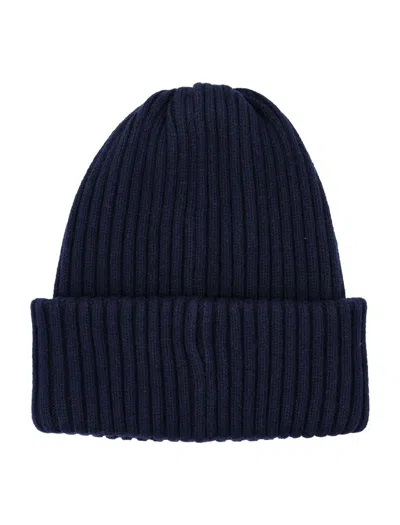 Emporio Armani Asv New York Capsule Collection Ribbed Wool-blend Beanie In Blue