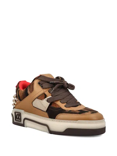 Christian Louboutin Animal Print Low Top Sneakers With Studs In Brown