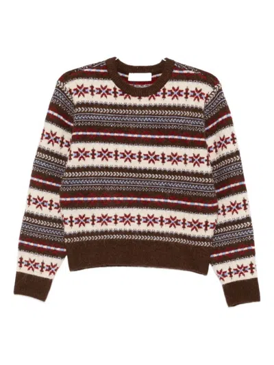 Dunst Fairisle-pattern Crew-neck Sweater In Brown