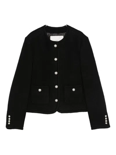 Dunst Cropped Black Tweed Jacket With Button Detailing In Black