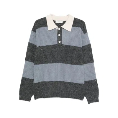 Dunst Long Sleeve Striped Crewneck With Contrast Collar In Multi