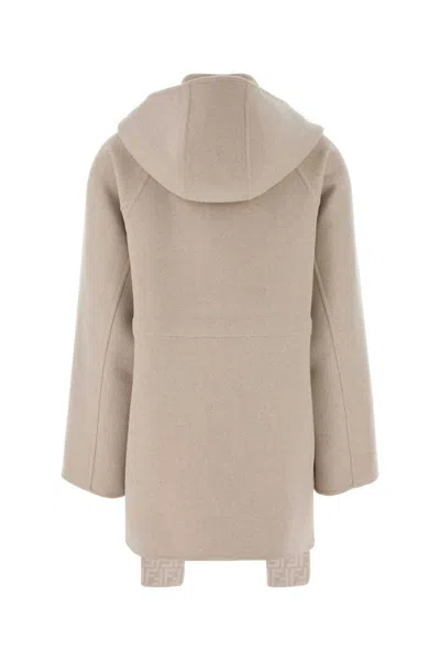 Fendi Women Sand Wool Blend Parka In White