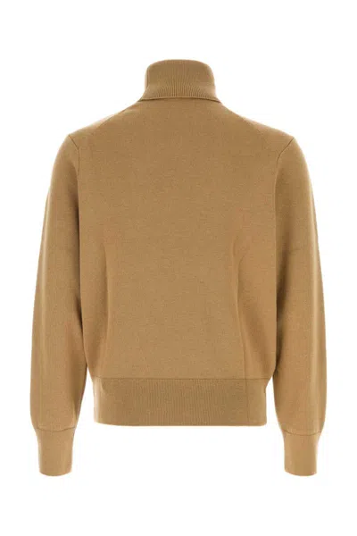Ami Alexandre Mattiussi Cropped Merino Wool Turtleneck Sweater With Ribbed Details In Brown