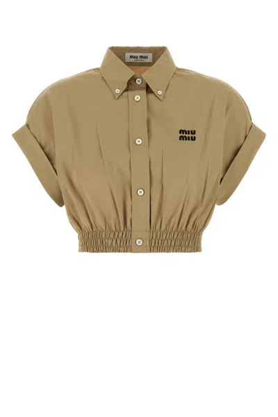 Miu Miu Camel Poplin Shirt In Gray