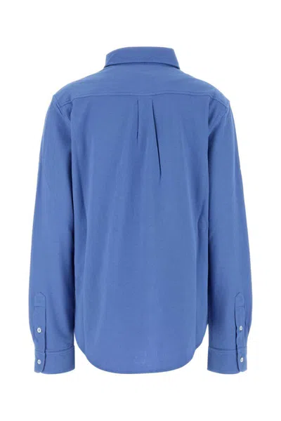 Miu Miu Pointed Collar Cotton Piquet Shirt In Blue
