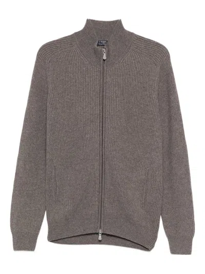 Barba Napoli Ribbed Zip-up Cardigan In Brown