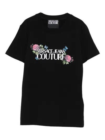 Versace Jeans Couture Floral-embellishment T-shirt In Black
