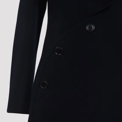 Alaïa Navy Blue Wool Curved Coat In Blue