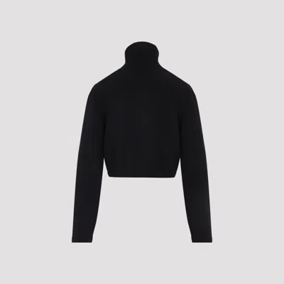 Alaïa Cropped Turtleneck Long Sleeve Knitwear In Black