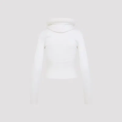 Alaïa Hooded Cropped Ribbed Wool-blend Sweater In White