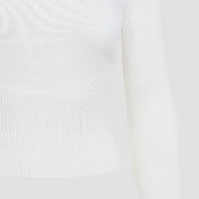 Alaïa Hooded Cropped Ribbed Wool-blend Sweater In White