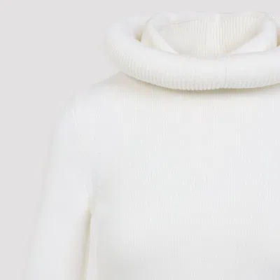 Alaïa Hooded Cropped Ribbed Wool-blend Sweater In White