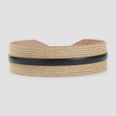 Alaïa Woven Paper Straw Belt With Gold Buckle In Brown