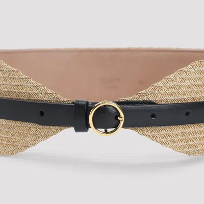 Alaïa Woven Paper Straw Belt With Gold Buckle In Brown