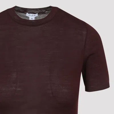 Alaïa Wool-blend Crewneck Bodysuit Top In Burgundy