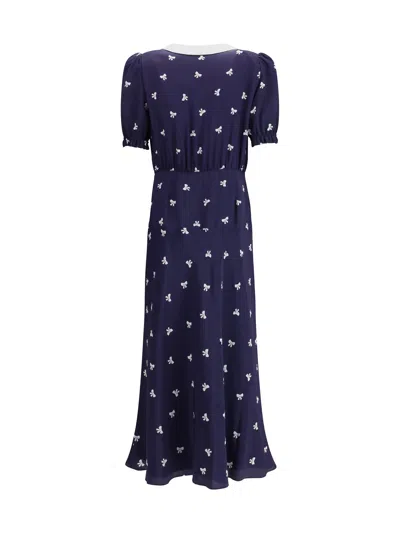 Alessandra Rich Lapel Short-sleeved Dress In Blue
