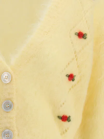 Alessandra Rich Women Mohair Cardigan With Embroidery In Yellow