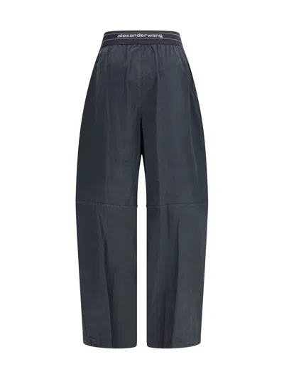 Alexander Wang Trousers With Elastic Waistband And Contrasting Jacquard Logo In Gray