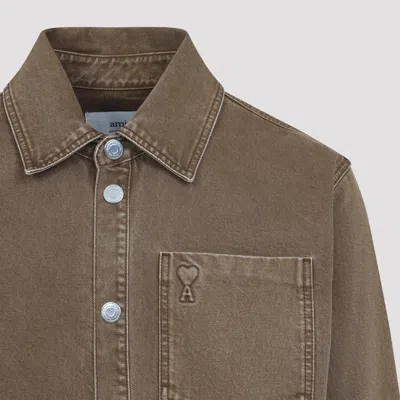 Ami Alexandre Mattiussi Heart Design Overshirt Chest Pocket In Brown