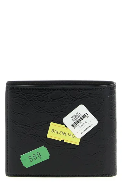 Balenciaga Sticker Square Leather Bifold Wallet In Black