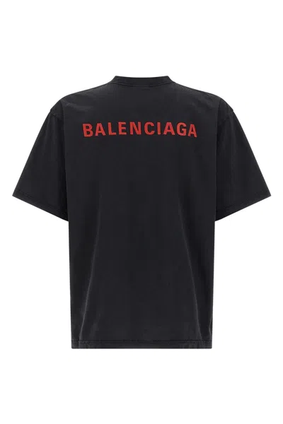 Balenciaga Black Crewneck T-shirt With Logo On The Front And On The Back In Cotton Man In Black