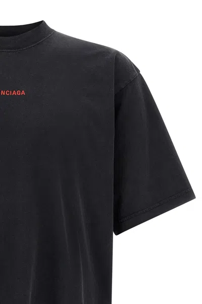 Balenciaga Black Crewneck T-shirt With Logo On The Front And On The Back In Cotton Man In Black
