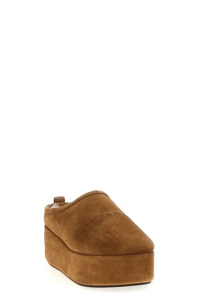 Balenciaga Suede Slippers Soft Platform Sole In Brown