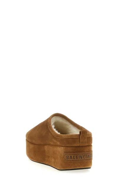 Balenciaga Suede Slippers Soft Platform Sole In Brown