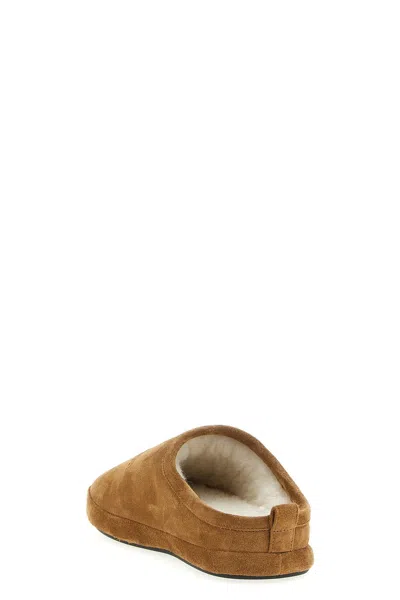 Balenciaga Camel Suede Alaska Ankle Slippers In Brown