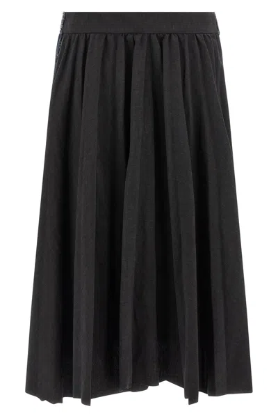 Balenciaga Hybrid Pleated Wool-ramie Midi Skirt In Black