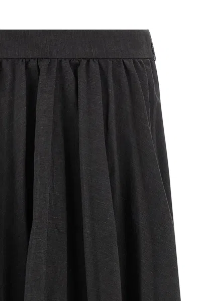 Balenciaga Hybrid Pleated Wool-ramie Midi Skirt In Black