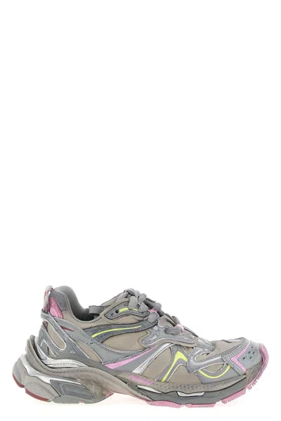 Balenciaga Women Runner 2 Nylon Low-top Sneakers With Leather Inserts In Gray
