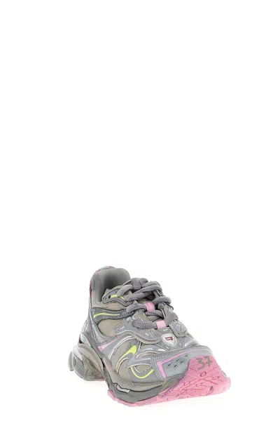 Balenciaga Women Runner 2 Nylon Low-top Sneakers With Leather Inserts In Gray