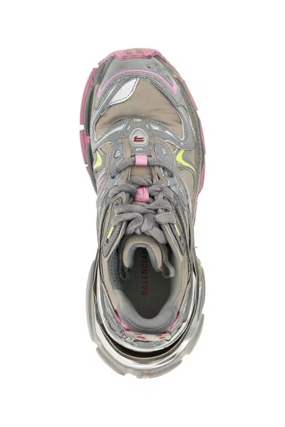 Balenciaga Women Runner 2 Nylon Low-top Sneakers With Leather Inserts In Gray