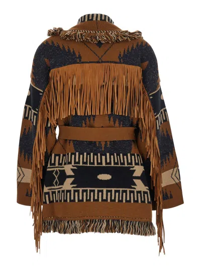 Alanui Geometric Pattern Cardigan Belted Waist In Multi